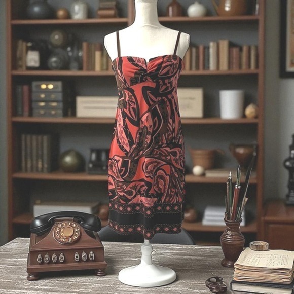 City Triangles Y2K Rachel Green Style Coral Paisley Slip Dress Party Cocktail L - Picture 2 of 10